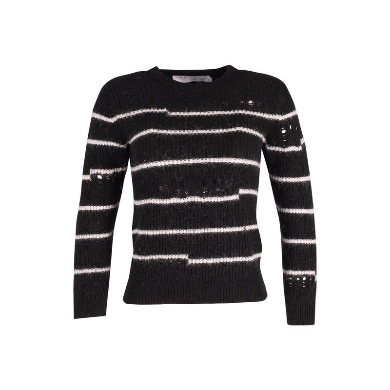 Iro Cleon Striped Knit Sweater In Black Acrylic